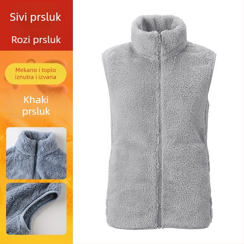 Ženska flis vesta 2026 sa stojećim ovratnikom, topla za jesen i zimu, casual i svestrana