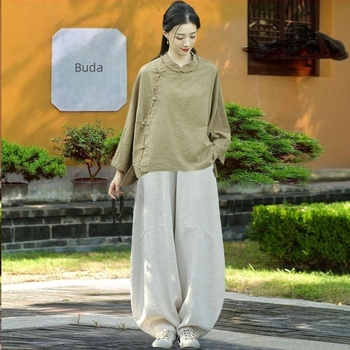 Ženski Zen ogrtač od ramije, sand-washed završetak, sadržaj ramije 30–50%, jesen 2025