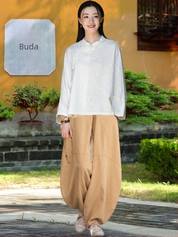 Ženski Zen ogrtač od ramije, sand-washed završetak, sadržaj ramije 30–50%, jesen 2025