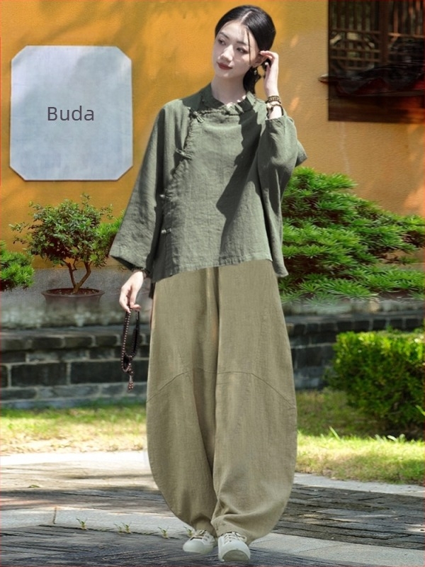 Ženski Zen ogrtač od ramije, sand-washed završetak, sadržaj ramije 30–50%, jesen 2025