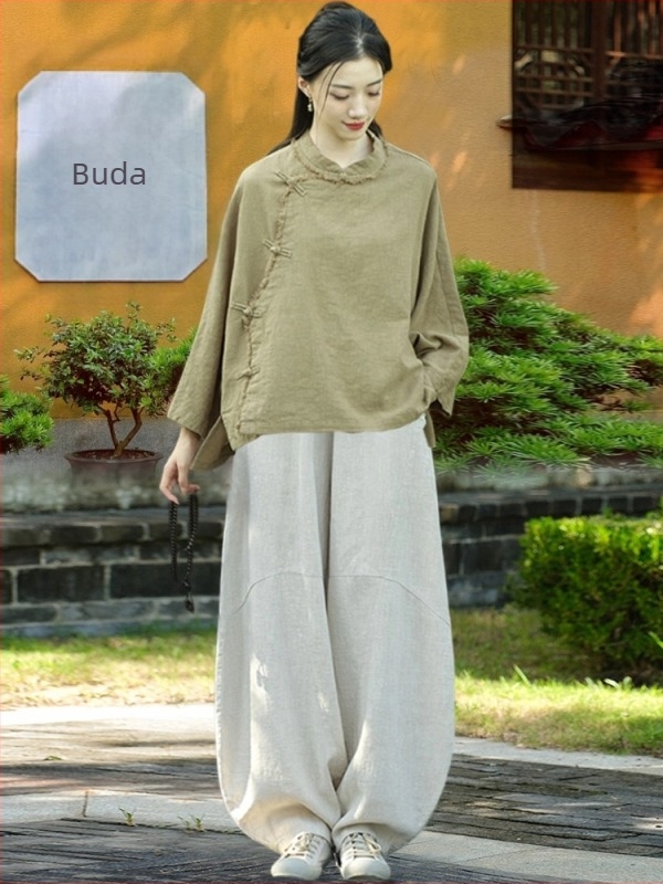 Ženski Zen ogrtač od ramije, sand-washed završetak, sadržaj ramije 30–50%, jesen 2025