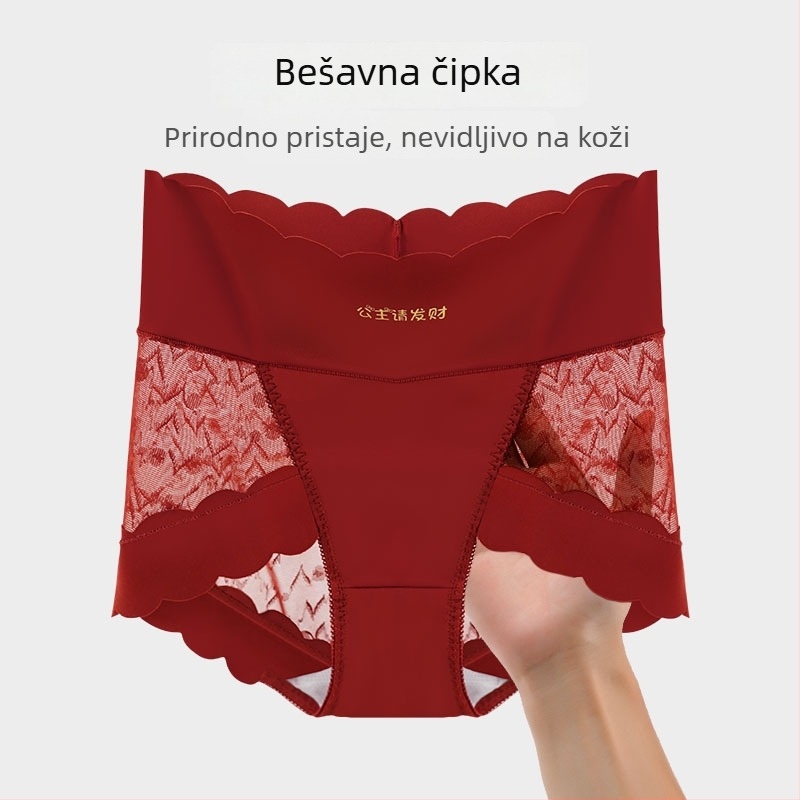 Crvene ženske gaćice od pamuka s antibakterijskim djelovanjem, visokim strukom, podizanje bokova i oblikovanje trbuha