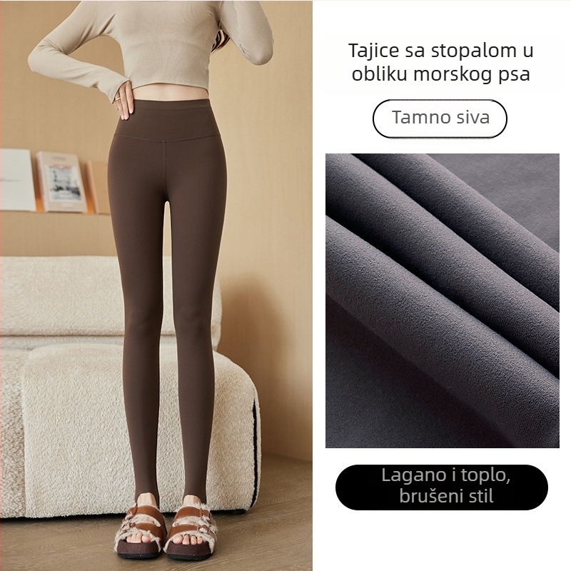 Ženske tajice s nogama, 2025 novi stil, jesen-zima topli, debeli, visokim strukom za oblikovanje trbuha, sjajna Sharkskin završna obrada, dugački