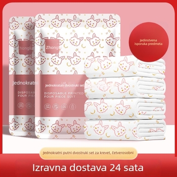 Putnički jednokratni set posteljine – četverodijelni set, SMS materijal, navlaka za pokrivač i jastučnica