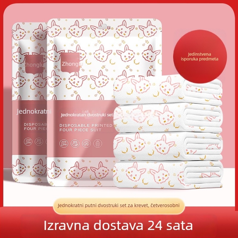 Putnički jednokratni set posteljine – četverodijelni set, SMS materijal, navlaka za pokrivač i jastučnica