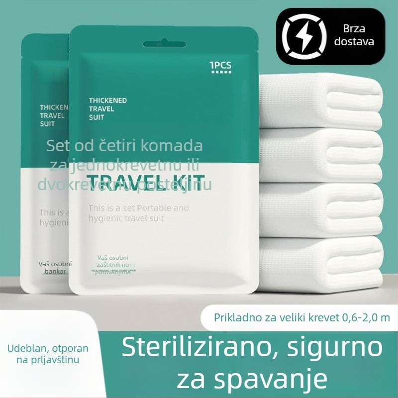 Jednokratni četverodijelni set posteljine za putovanja i vlakova ležaja: plahta, navlaka za pokrivač, navluke za jastuke, vreća za spavanje