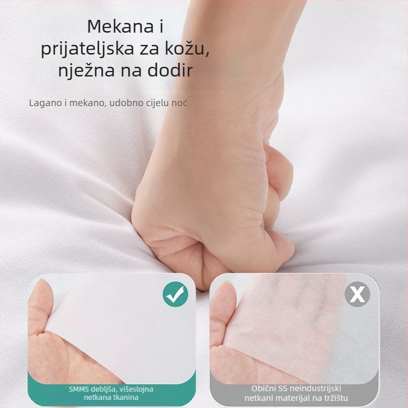 Jednokratni četverodijelni set posteljine za putovanja i vlakova ležaja: plahta, navlaka za pokrivač, navluke za jastuke, vreća za spavanje