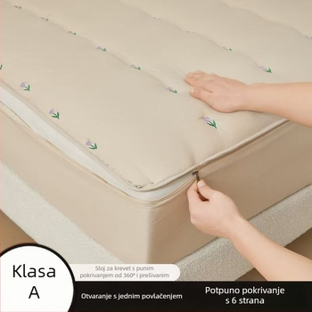Zaštita madraca sa zatvaračem - 100% pamuk, jednostavna tkanina, jednofarbni uzorak, moderan minimalistički stil, pokrivač za krevetu
