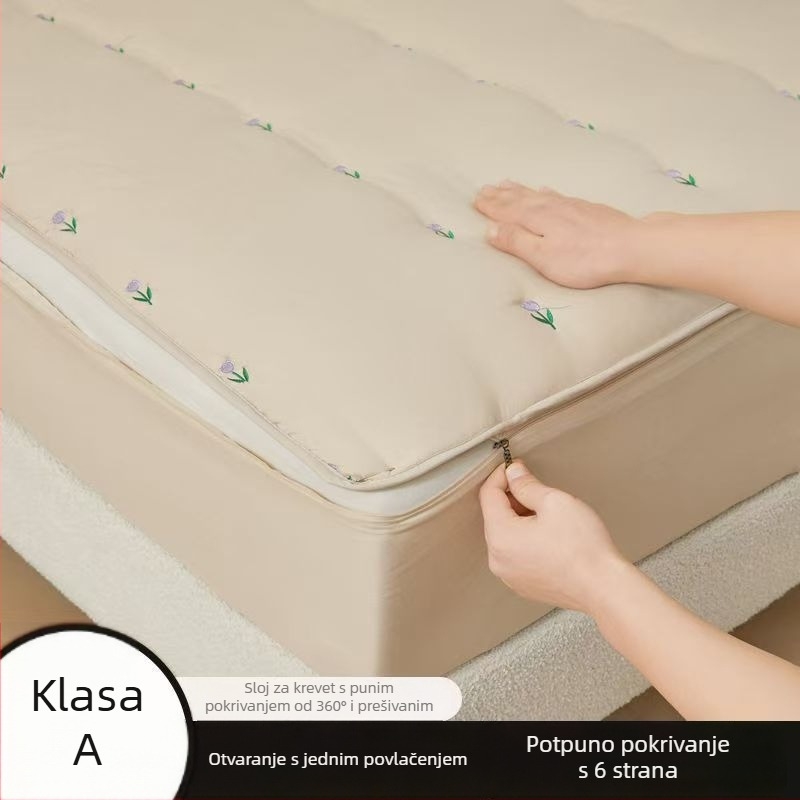 Zaštita madraca sa zatvaračem - 100% pamuk, jednostavna tkanina, jednofarbni uzorak, moderan minimalistički stil, pokrivač za krevetu