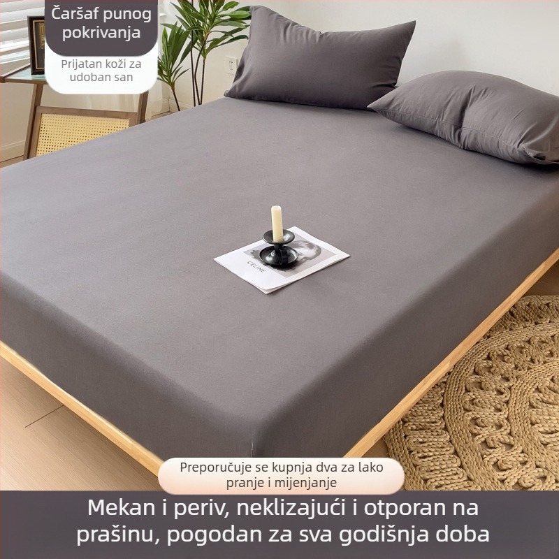 Jednobojni set posteljine za jednokrevetnu sobu, s plahte sa gumicom i navlakom za jastuk, 3 dijela