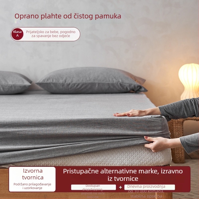 Ljetni set posteljine od 100% pamuka, Klasa A, oprana pamuka, za krevet 1,8 m, tri dijela: navlaka za madrac s elastikom, navlaka za pokrivač i jastučnice