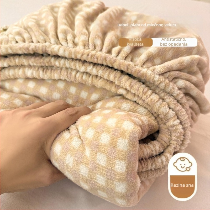 Coral Fleece Prilagodljiva Navlaka za Krevet - Debela, Protuklizna, Potpuno Prekrivanje, Za Studentski Dom