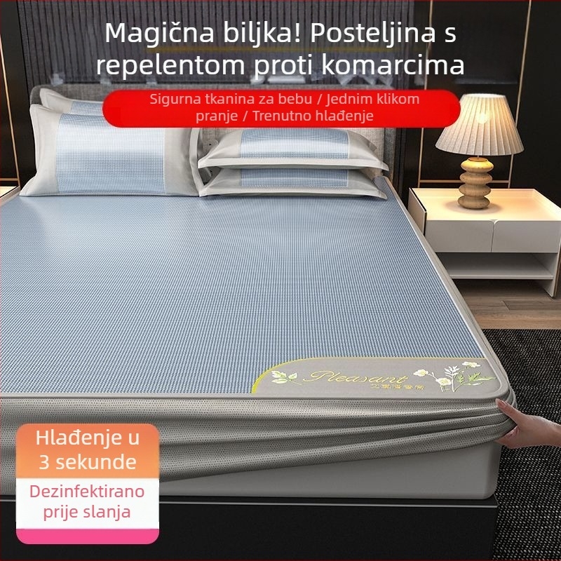 Set posteljine Ice Silk Mat, trodijelni, s izvezenim rubovima — premium sintetičko vlakno