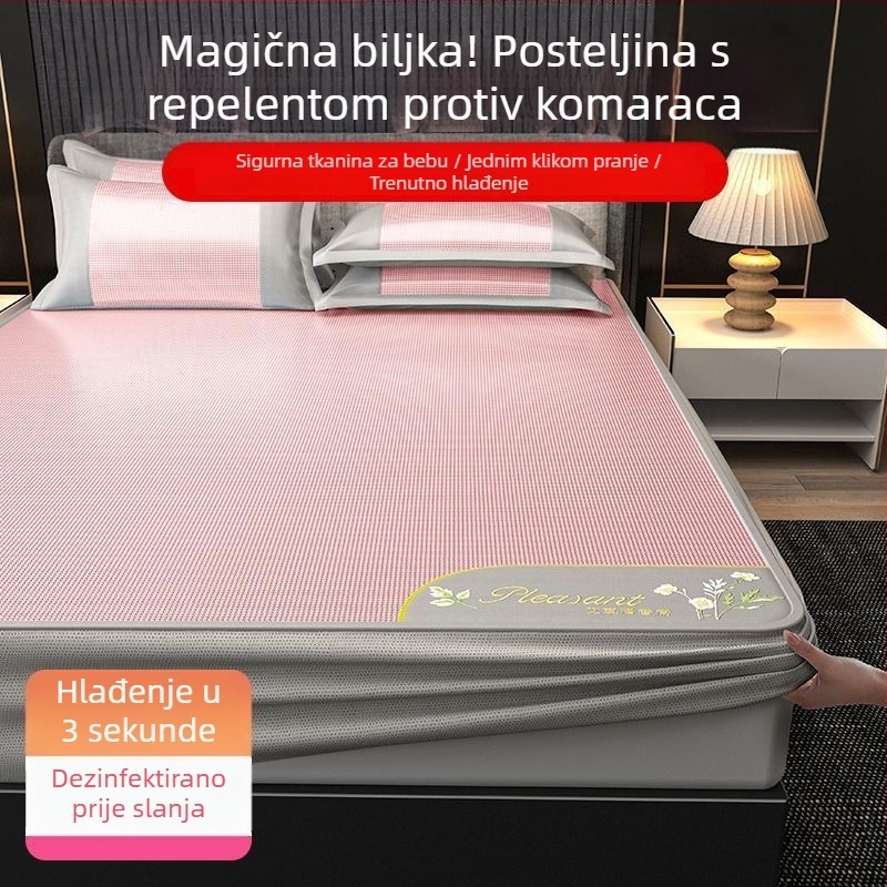 Set posteljine Ice Silk Mat, trodijelni, s izvezenim rubovima — premium sintetičko vlakno