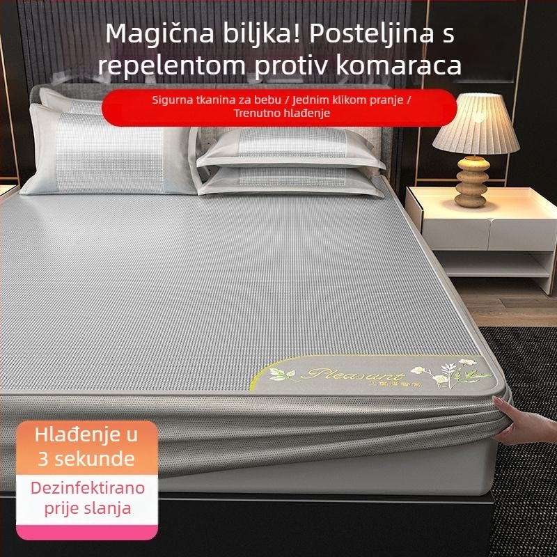 Set posteljine Ice Silk Mat, trodijelni, s izvezenim rubovima — premium sintetičko vlakno