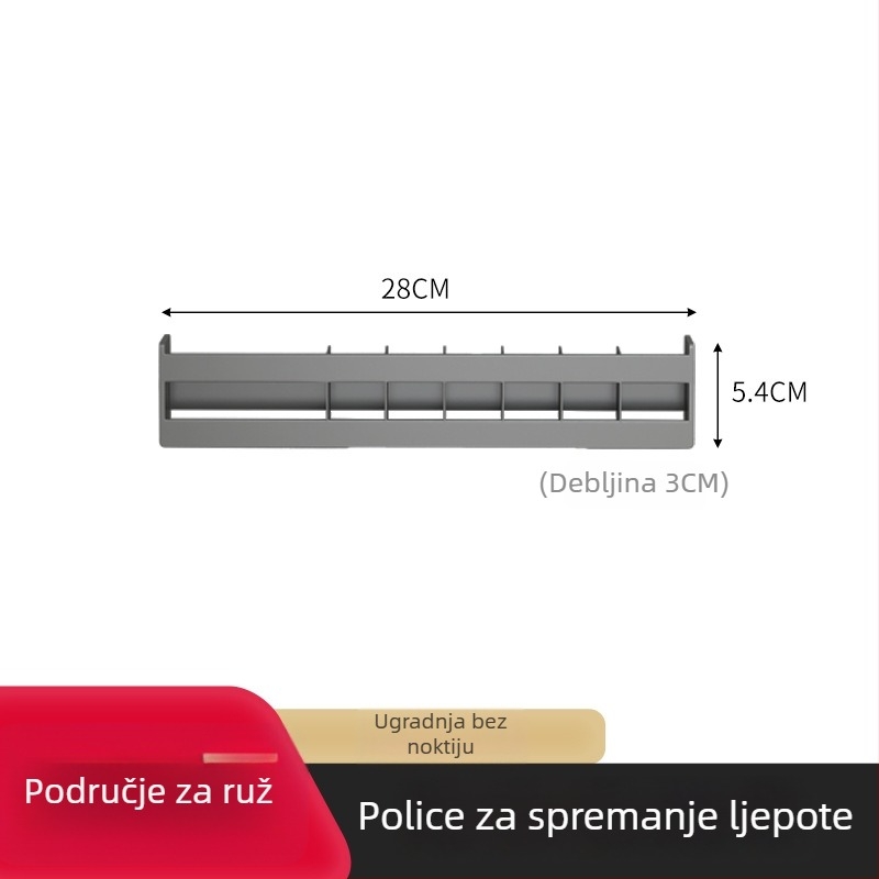 Zidni plastični trostupanjski stalak za kozmetiku i ruževe, na vratima kupaonskog ogledala