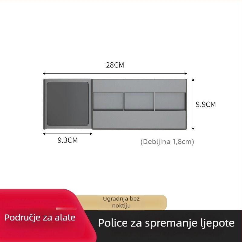 Zidni plastični trostupanjski stalak za kozmetiku i ruževe, na vratima kupaonskog ogledala