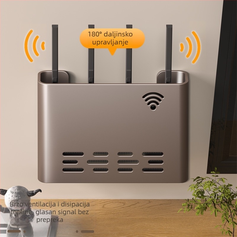 Zidni držač za router i WiFi uređaje – metalni, minimalistički stil, 1 razina, pogodan za spavaću sobu i dnevni boravak