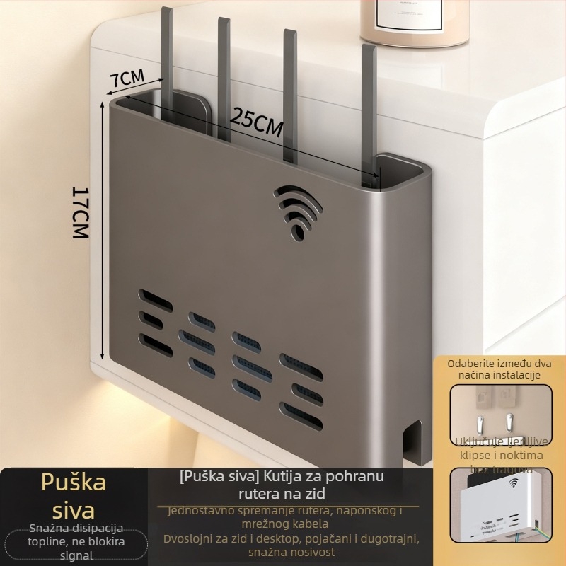 Zidni držač za router i WiFi uređaje – metalni, minimalistički stil, 1 razina, pogodan za spavaću sobu i dnevni boravak