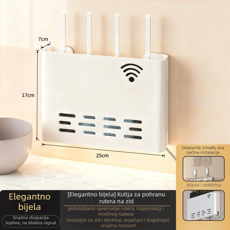 Zidni držač za router i WiFi uređaje – metalni, minimalistički stil, 1 razina, pogodan za spavaću sobu i dnevni boravak