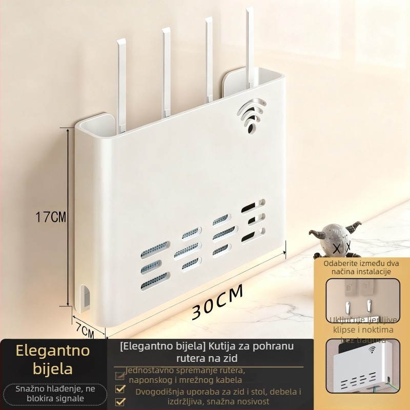 Zidni držač za router i WiFi uređaje – metalni, minimalistički stil, 1 razina, pogodan za spavaću sobu i dnevni boravak
