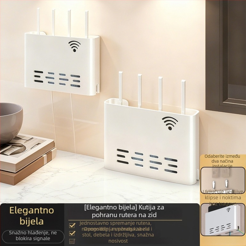 Zidni držač za router i WiFi uređaje – metalni, minimalistički stil, 1 razina, pogodan za spavaću sobu i dnevni boravak