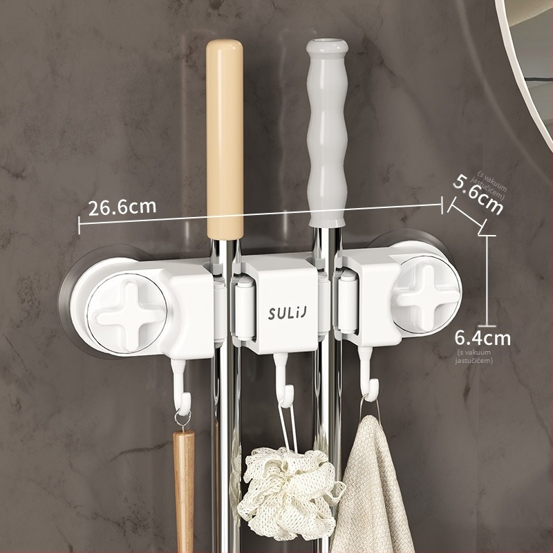 Držač za mop s usisnom čašom – zidni bez bušenja, od karbonske čelika + ABS, premaz sprejem, moderan minimalistički stil, marka Diligent