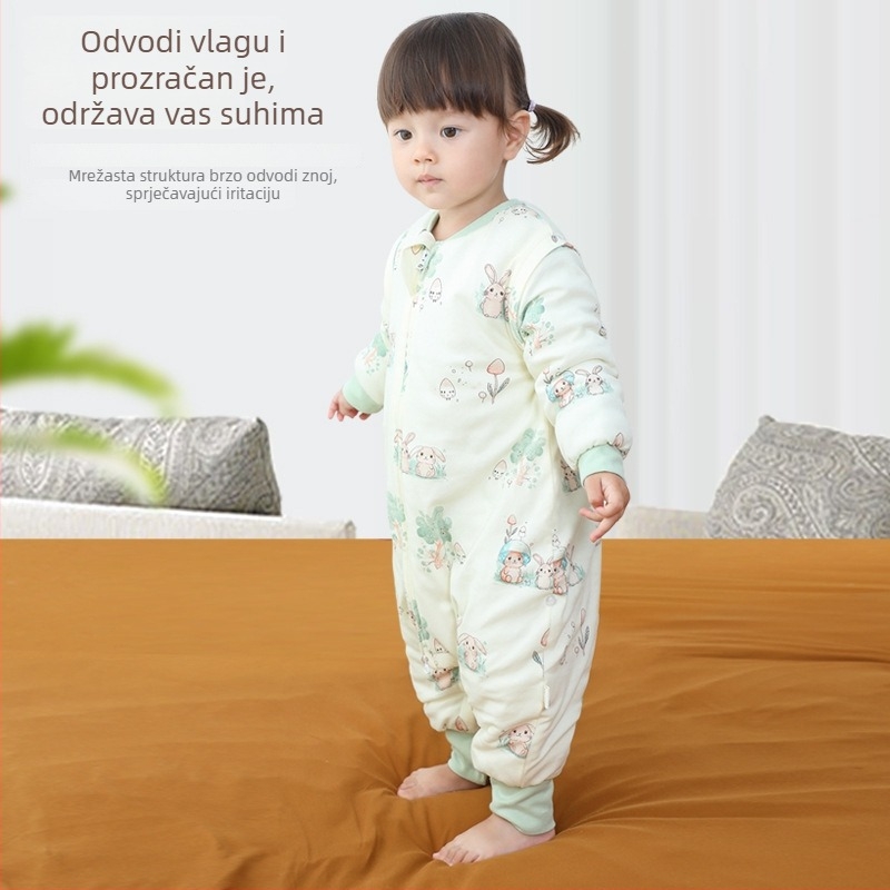 Dječji dvostruki spavaći vreć od pamuka za jesen-zimu, jedinstveni bodi s odvojenim nogama, podstava od svile, punilo Space Cotton, odvojivi rukavi