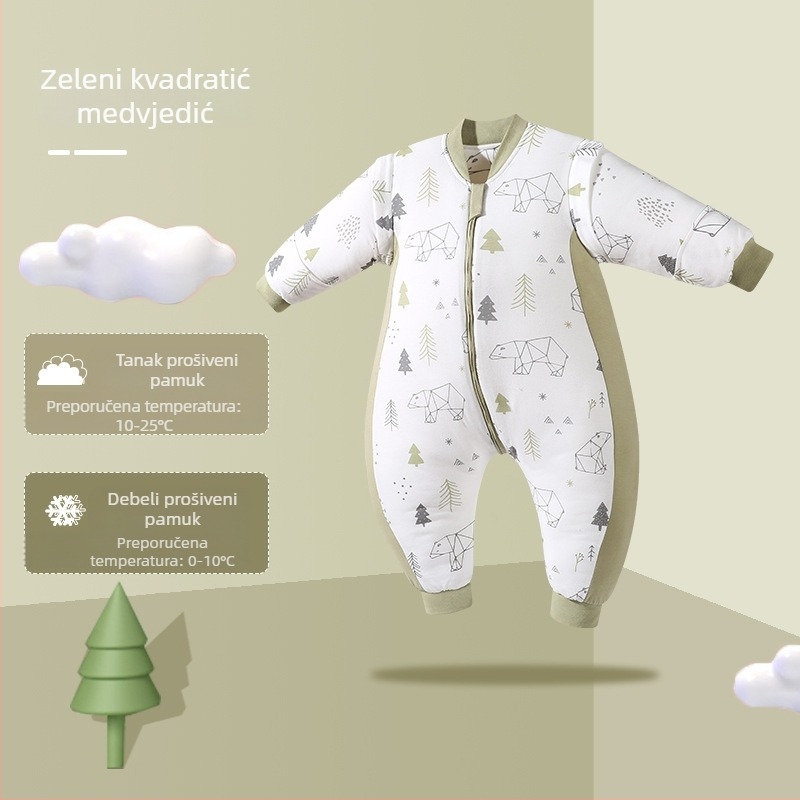 Zimska debela dječja spavaća vreća od čistog pamuka, s odvojivim rukavima, uzorak crtića, duljina 80 cm, metalni zatvarač.