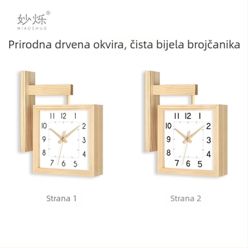 Zidni sat, dvostrani, masivno drvo, minimalistički dizajn, baterijsko napajanje, tiho kretanje sekunde