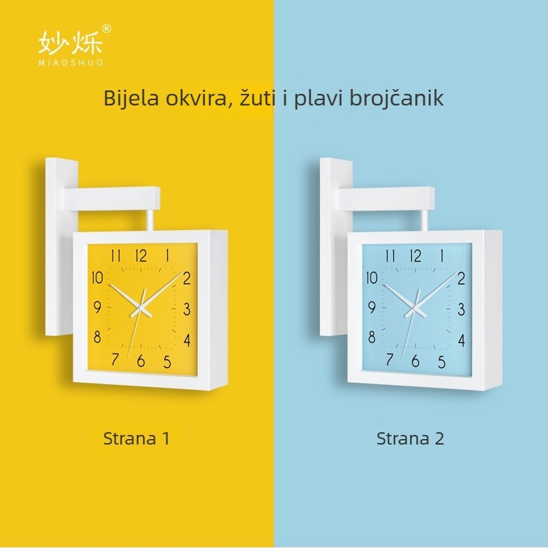 Zidni sat, dvostrani, masivno drvo, minimalistički dizajn, baterijsko napajanje, tiho kretanje sekunde