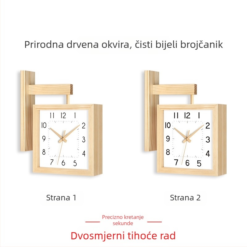 Zidni sat, dvostrani, masivno drvo, minimalistički dizajn, baterijsko napajanje, tiho kretanje sekunde