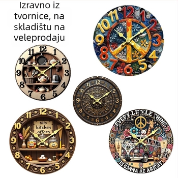 Zidni sat s kvarcnim mehanizmom Seiko 6168S, drveni brojčanik, nordijski stil, napajanje baterijom