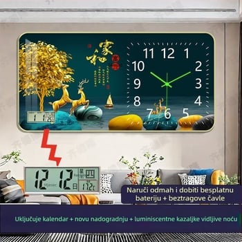 Zidni sat s mehaničkim pogonom, analogni brojčanik s brojevima, svijetli u mraku, jednostrani, napajanje baterijama