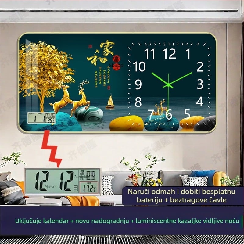 Zidni sat s mehaničkim pogonom, analogni brojčanik s brojevima, svijetli u mraku, jednostrani, napajanje baterijama