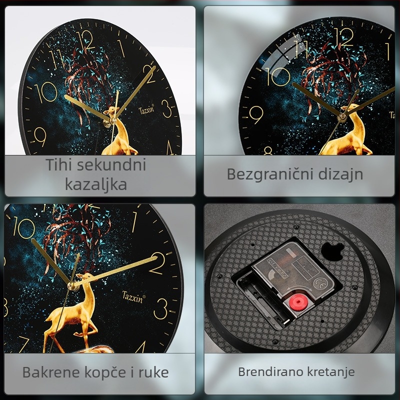 Kružni zidni sat s cifrom od kristalnog porculana na MDF ploči, kvarcni mehanizam, moderan dizajn.