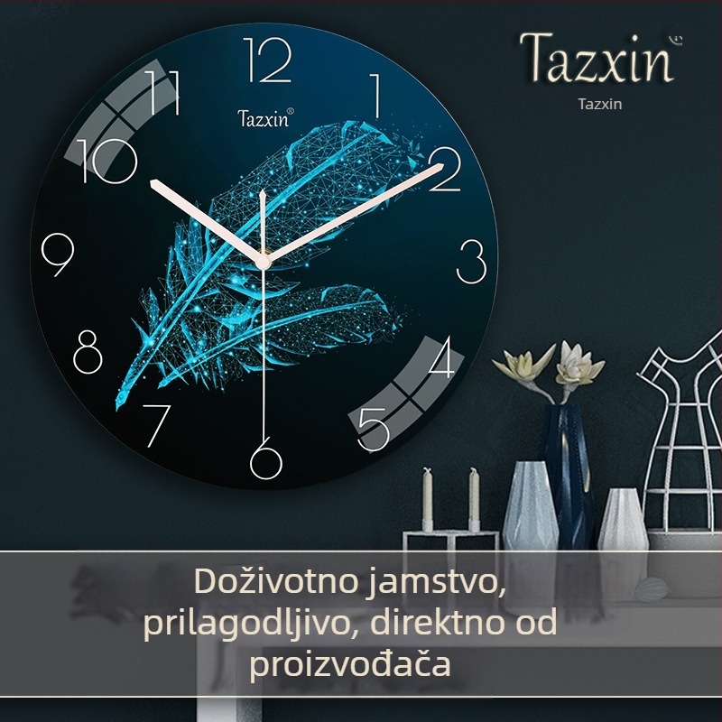 Kružni zidni sat s cifrom od kristalnog porculana na MDF ploči, kvarcni mehanizam, moderan dizajn.
