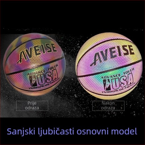 No.7 Ograničeno Izdanje Reflektirajući Sjajne Košarkaška Lopta s Plavim Sjajem i Uzorkom Zvjezdane Noći S Mjesecom Na Bijeloj Podlozi