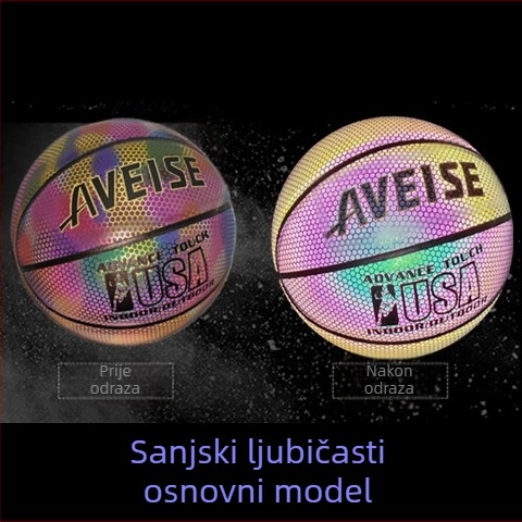No.7 Ograničeno Izdanje Reflektirajući Sjajne Košarkaška Lopta s Plavim Sjajem i Uzorkom Zvjezdane Noći S Mjesecom Na Bijeloj Podlozi