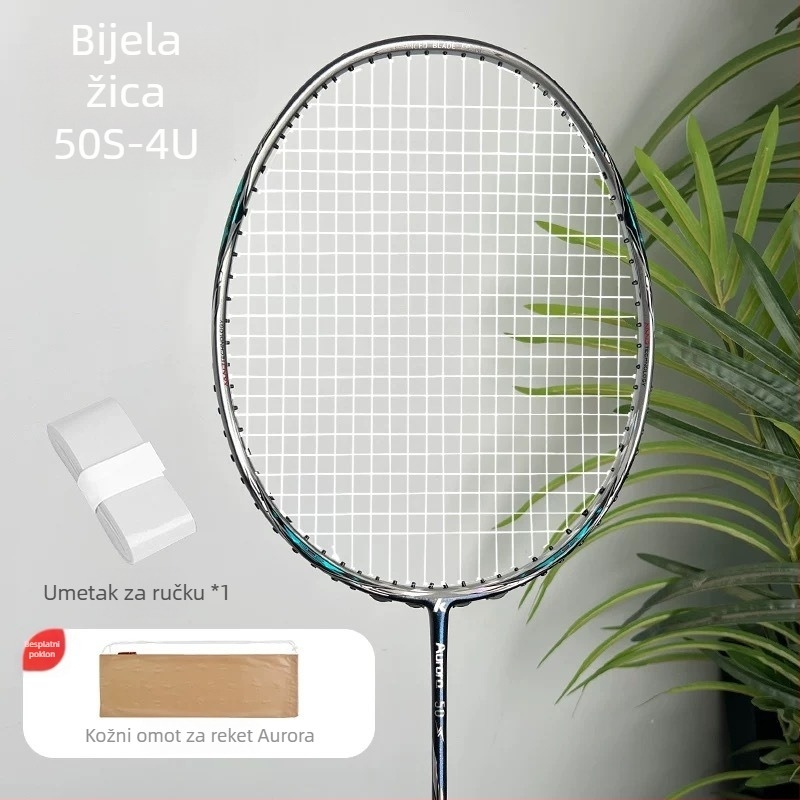 Kawasaki Aurora 50s badminton raketa, cijeli karbonski okvir, težina 85-89 g, G5 držač, neposredan udarac, nylon žice