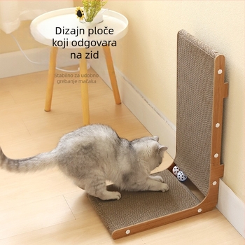 Mačja grebalica u L-oblika, velika, vertikalna, s kuglicom za igru, otporna na habanje, od valovitog papira