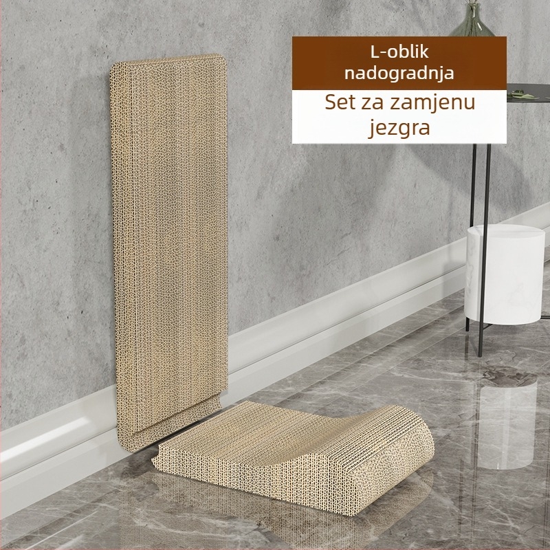 Mačja grebalica u L-oblika, velika, vertikalna, s kuglicom za igru, otporna na habanje, od valovitog papira