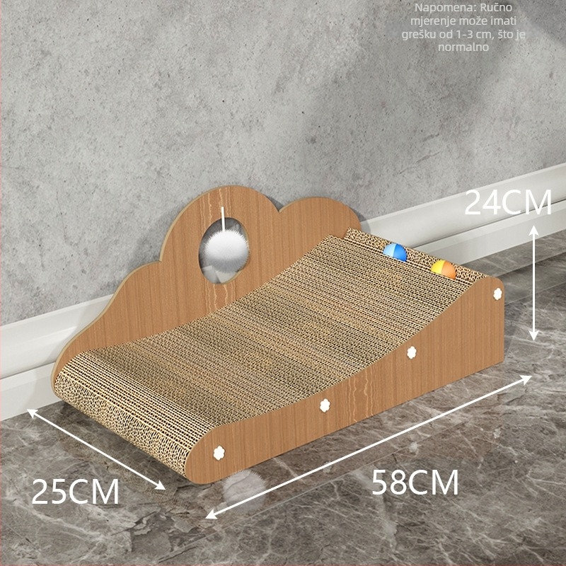 Mačja grebalica u L-oblika, velika, vertikalna, s kuglicom za igru, otporna na habanje, od valovitog papira