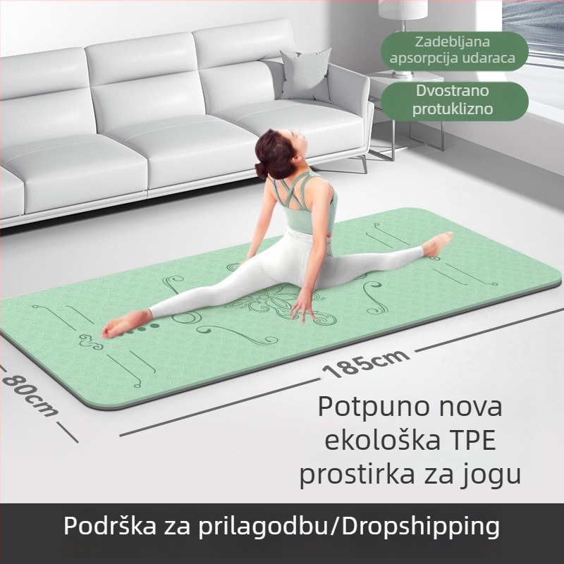 TPE joga prostirka 185x80 cm, 8 mm debljine, ekstra široka, protuklizna, kineskog stila, cvjetni uzorak