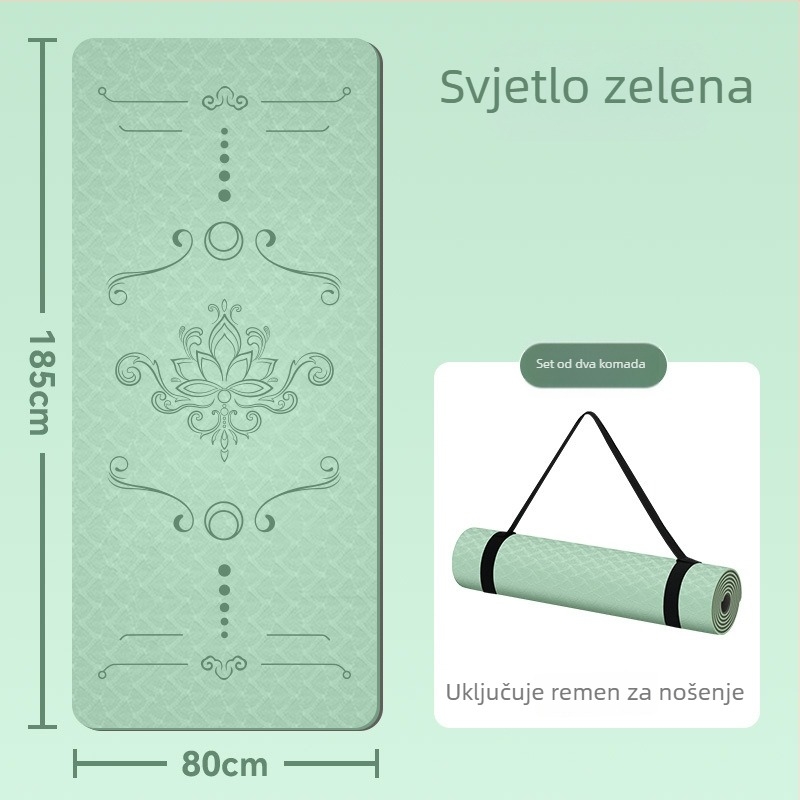 TPE joga prostirka 185x80 cm, 8 mm debljine, ekstra široka, protuklizna, kineskog stila, cvjetni uzorak