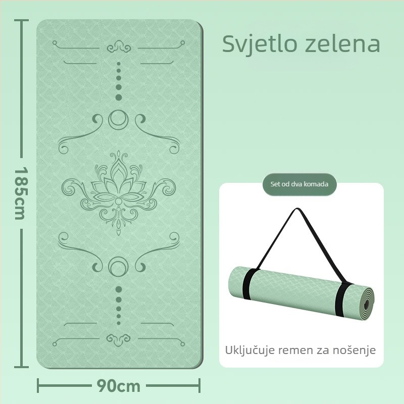 TPE joga prostirka 185x80 cm, 8 mm debljine, ekstra široka, protuklizna, kineskog stila, cvjetni uzorak