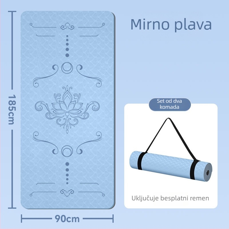 TPE joga prostirka 185x80 cm, 8 mm debljine, ekstra široka, protuklizna, kineskog stila, cvjetni uzorak