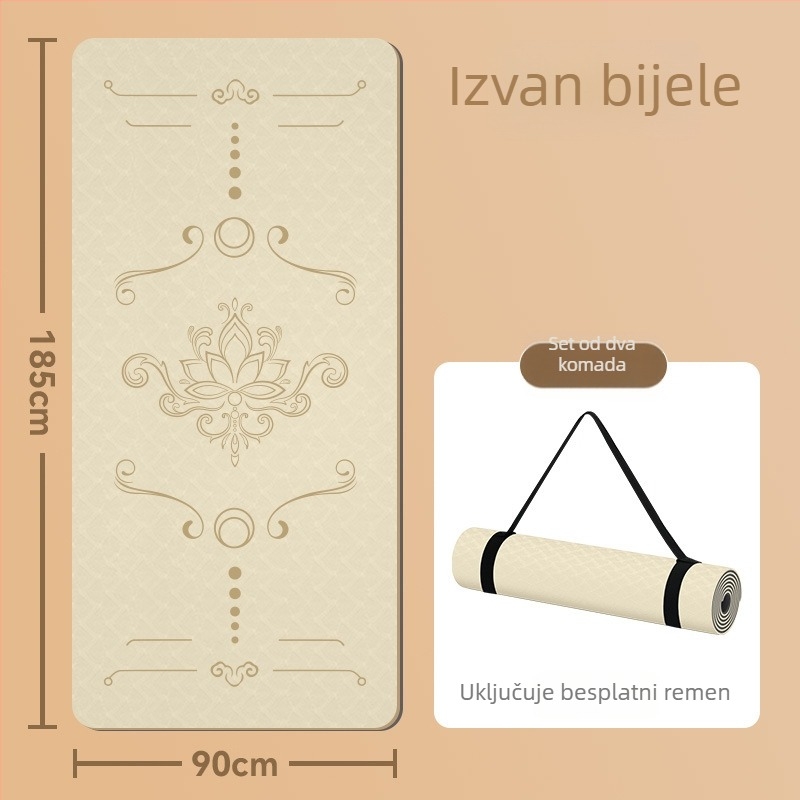 TPE joga prostirka 185x80 cm, 8 mm debljine, ekstra široka, protuklizna, kineskog stila, cvjetni uzorak