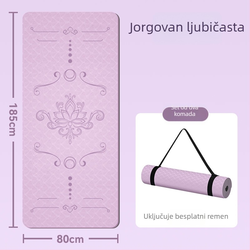TPE joga prostirka 185x80 cm, 8 mm debljine, ekstra široka, protuklizna, kineskog stila, cvjetni uzorak