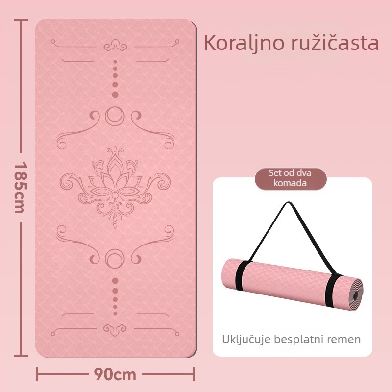 TPE joga prostirka 185x80 cm, 8 mm debljine, ekstra široka, protuklizna, kineskog stila, cvjetni uzorak